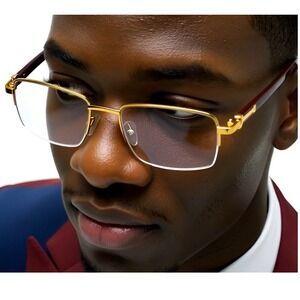 Clear‎ Eye Glasses Frameless Retro 80's 90's Style Gold Metal Frame Migos Buffs